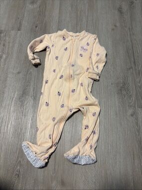 Pekkle Baby Girls Peach Floral Footed One-Piece Sleeper